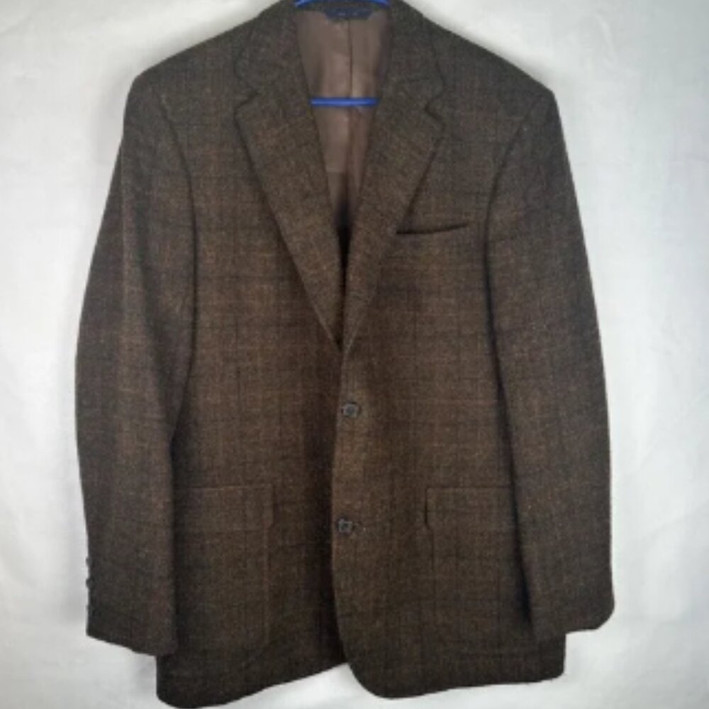 Brooks Brothers Harris Tweed Sport Coat Men's 44L Brown Red Plaid Wool Jacket